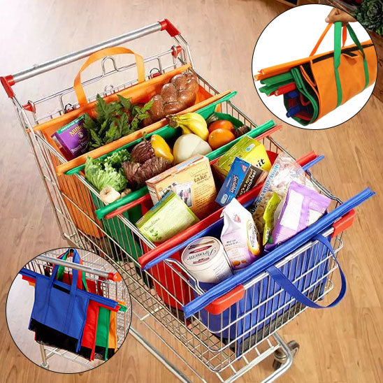 Lot de 4 sacs d'épicerie à roulettes pour chariot de courses avec sac isotherme et porte-œuf/vin