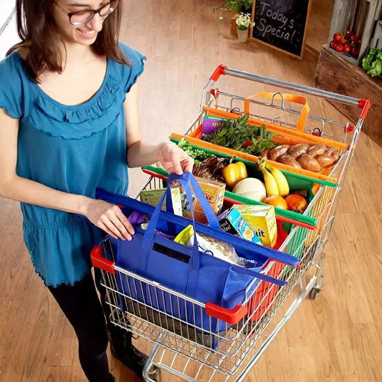 Lot de 4 sacs d'épicerie à roulettes pour chariot de courses avec sac isotherme et porte-œuf/vin