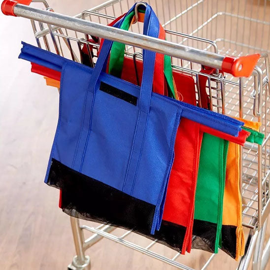 Lot de 4 sacs d'épicerie à roulettes pour chariot de courses avec sac isotherme et porte-œuf/vin
