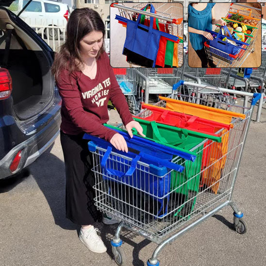 Lot de 4 sacs d'épicerie à roulettes pour chariot de courses avec sac isotherme et porte-œuf/vin