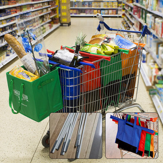 Lot de 4 sacs d'épicerie à roulettes pour chariot de courses avec sac isotherme et porte-œuf/vin