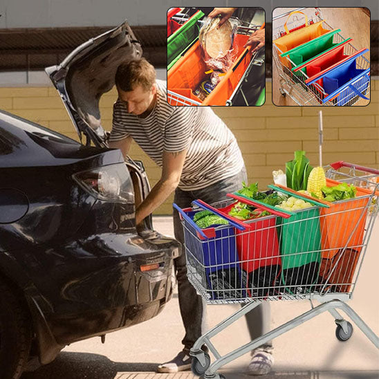 Lot de 4 sacs d'épicerie à roulettes pour chariot de courses avec sac isotherme et porte-œuf/vin