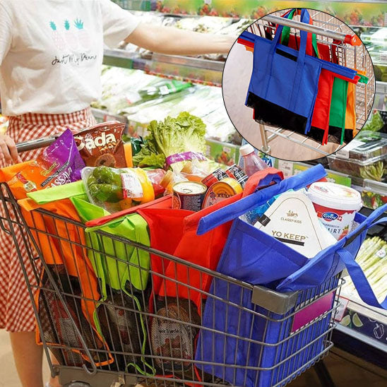 Lot de 4 sacs d'épicerie à roulettes pour chariot de courses avec sac isotherme et porte-œuf/vin