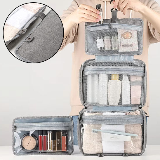 Trousse de Toilette, Pliable Grande Trousse de Toilette Voyage pour Hommes et Femmes,Multifonction Imperméable Sac Cosmétique Organisateur de Voyage avec Crochets