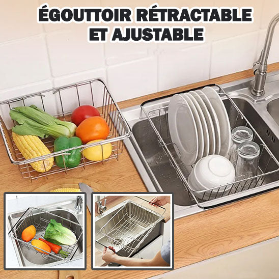 Égouttoir de Vaisselle, Extensible et Réglable, Lavage de Légumes et de Fruits