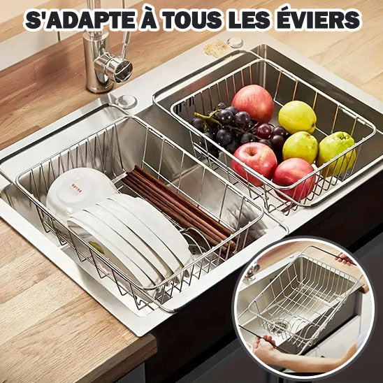 Égouttoir de Vaisselle, Extensible et Réglable, Lavage de Légumes et de Fruits