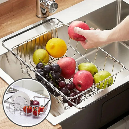 Égouttoir de Vaisselle, Extensible et Réglable, Lavage de Légumes et de Fruits