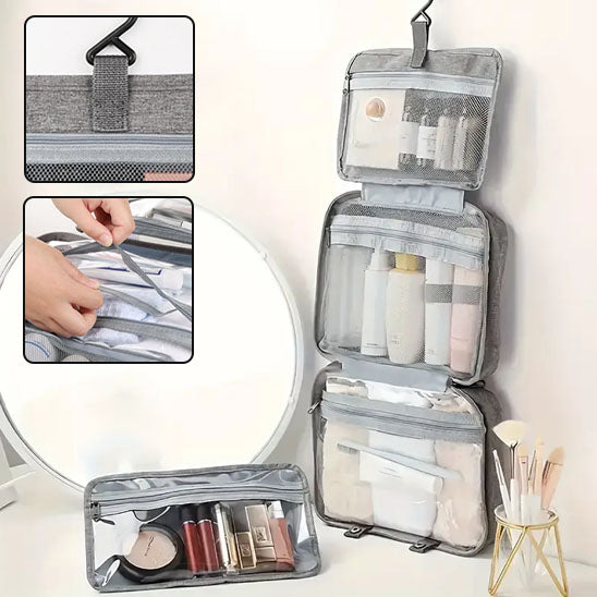 Trousse de Toilette, Pliable Grande Trousse de Toilette Voyage pour Hommes et Femmes,Multifonction Imperméable Sac Cosmétique Organisateur de Voyage avec Crochets